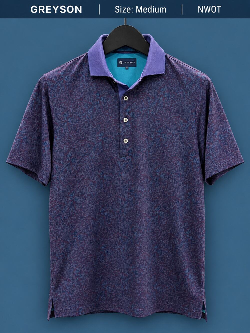 Greyson Men’s Medium Purple Abstract Performance Golf Polo NWOT